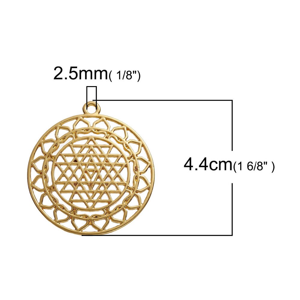 DoreenBeads Zink Legierung Auf Gold Farbe Runde Sri Yantra Meditation Hohl Anhänger DIY Komponenten 44mm x 40mm (1 5/8 "), 3 PCs