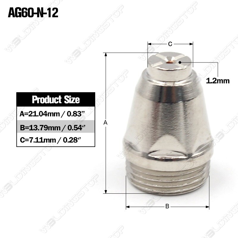 Ag -60 sg-55 wsd 60 plasmasnijder toorts verbruiksartikel  ag60 tip nozzle 1.0mm /1.2mm ws 10 stuks