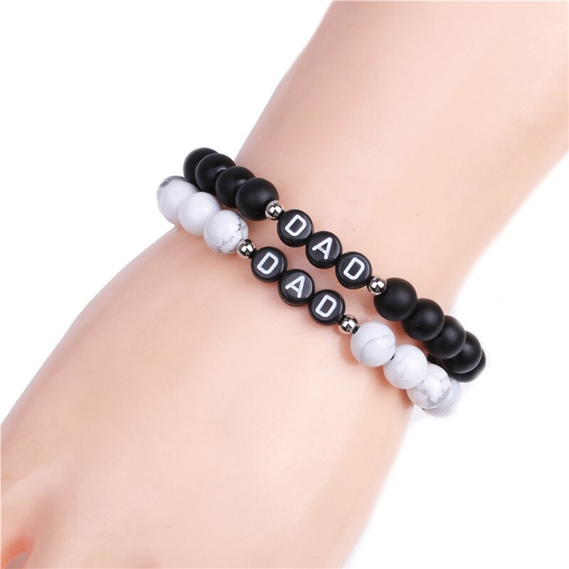 1Pc Vnox Vaderdag Cadeau Vader Vulkanische Steen Kralen String Elasticiteit Verstelbare Armband Voor Mannen Charm Sieraden armbanden