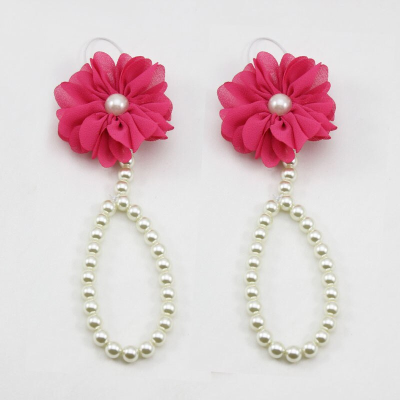 Bracelets de cheville en perles pour bébé fille, Style chaîne de chaussures, pied coloré avec accessoires, bijoux à la: Rose Red