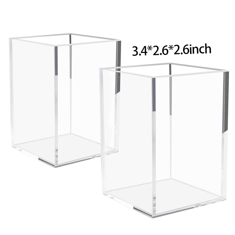 Acrylic Pen Holder 2 Pack,Clear Desktop Pencil Cup Stationery Organizer for Office Desk Accessory