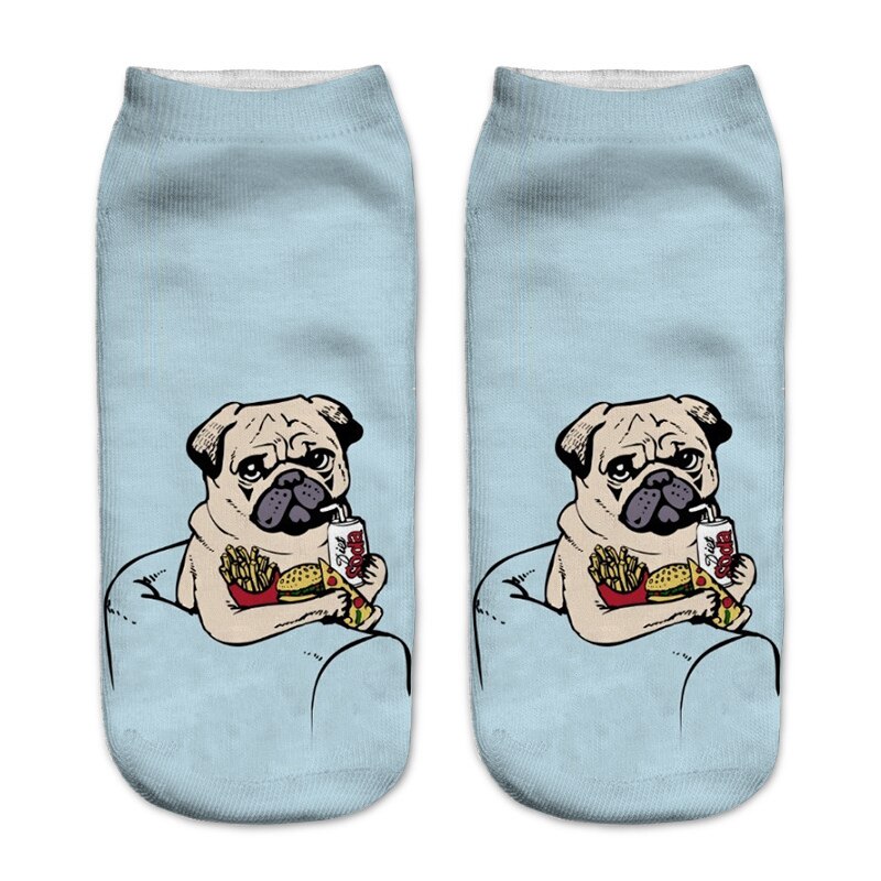 3D Printing Women Socks Unisex Socks Meias Feminina Funny Low Ankle pug Socks