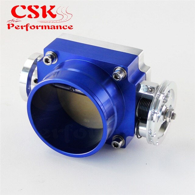 Universal 90mm VQ35TPS Throttle Body Intake Manifold Black/Red/Blue/Silver: Blue