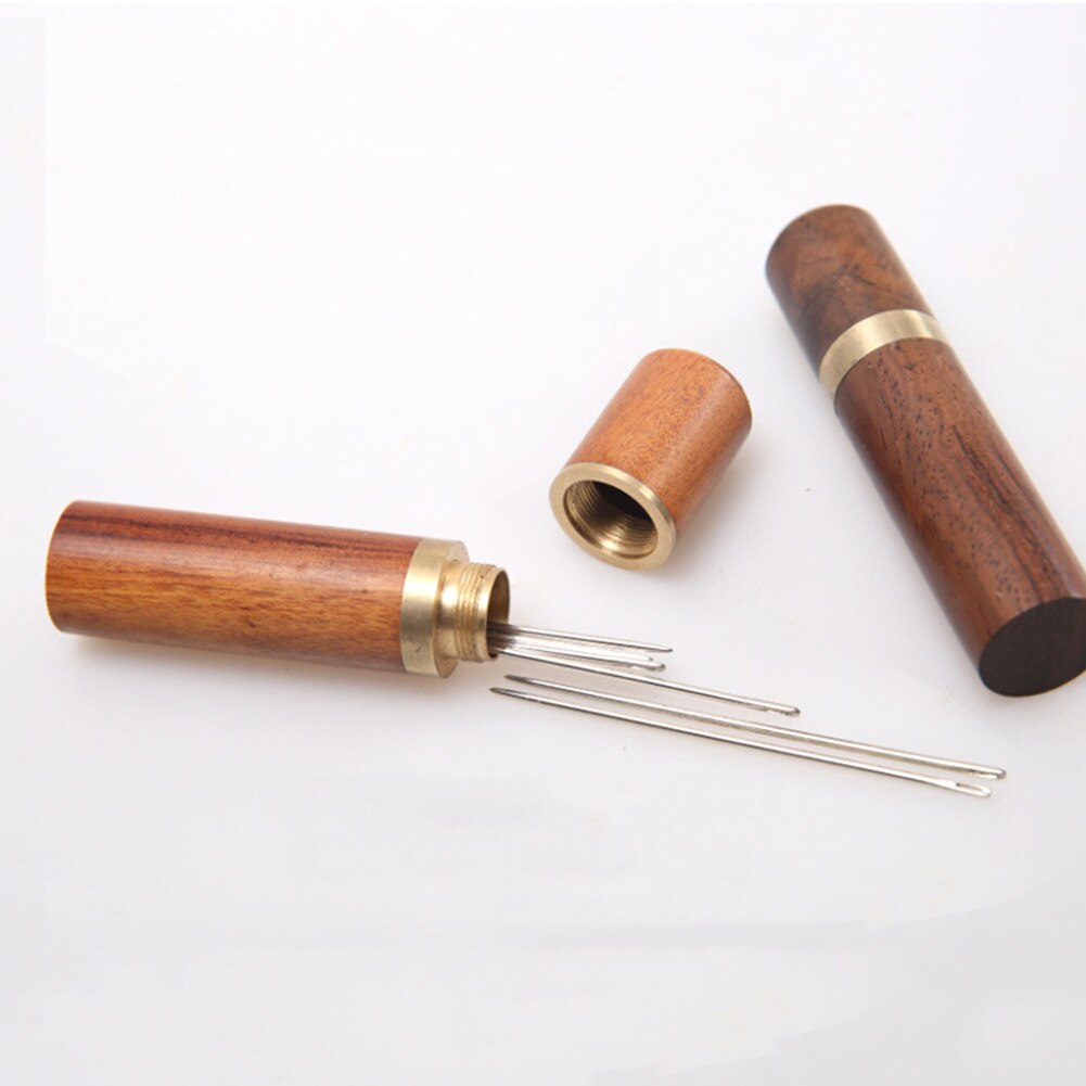 1pc nyttige lær håndverkssynåler etui treboks broderi strikkepinneholder