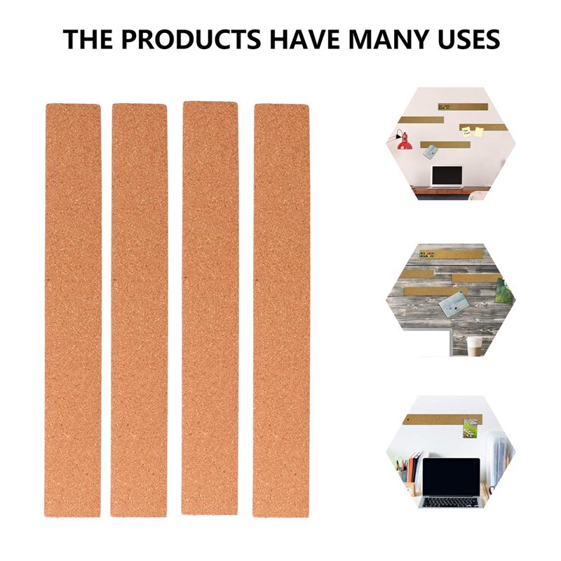 4Pcs Kurk Bulletin Bar Strip Natuurlijke Frameloze Kurk Boord Strips Met Pushpins
