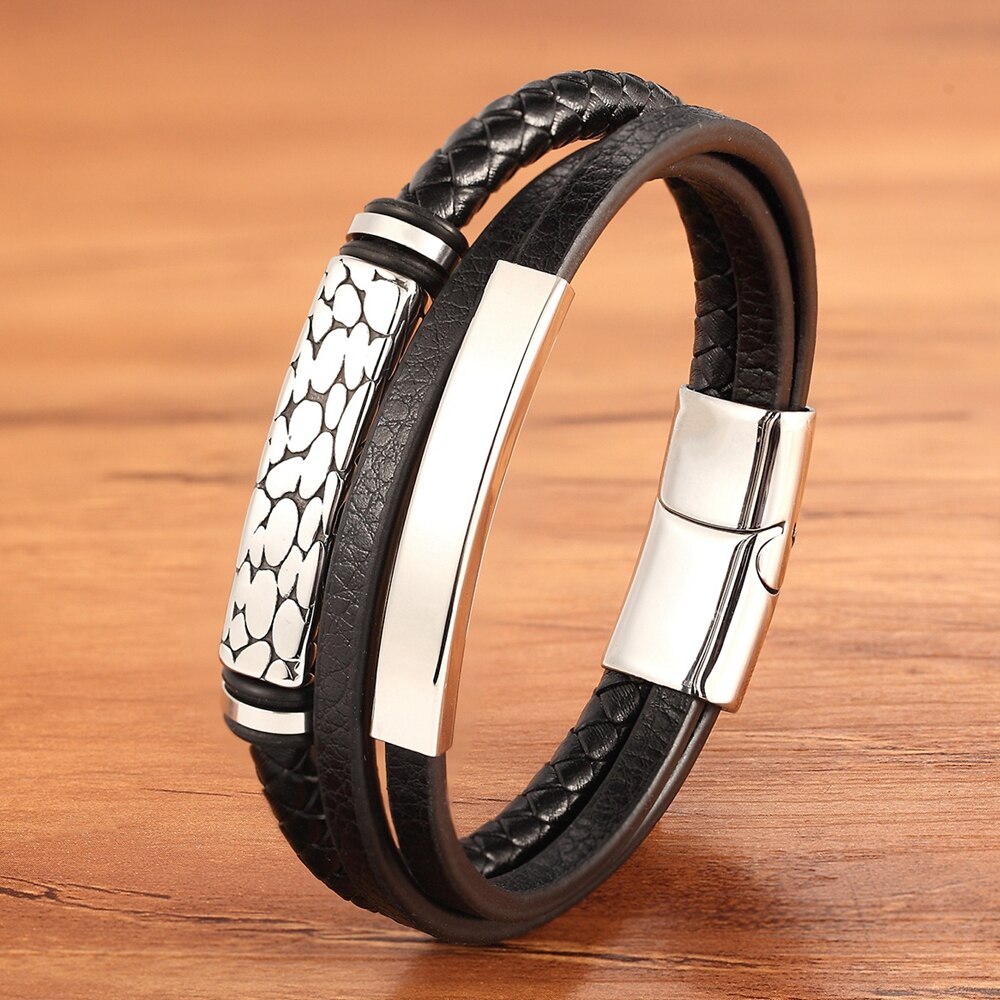 Trendy Men Charm Braided Leather Bracelets Stainless Steel Magnetic Clasp Rope Women Jewelry Men Wrist Band Bangles