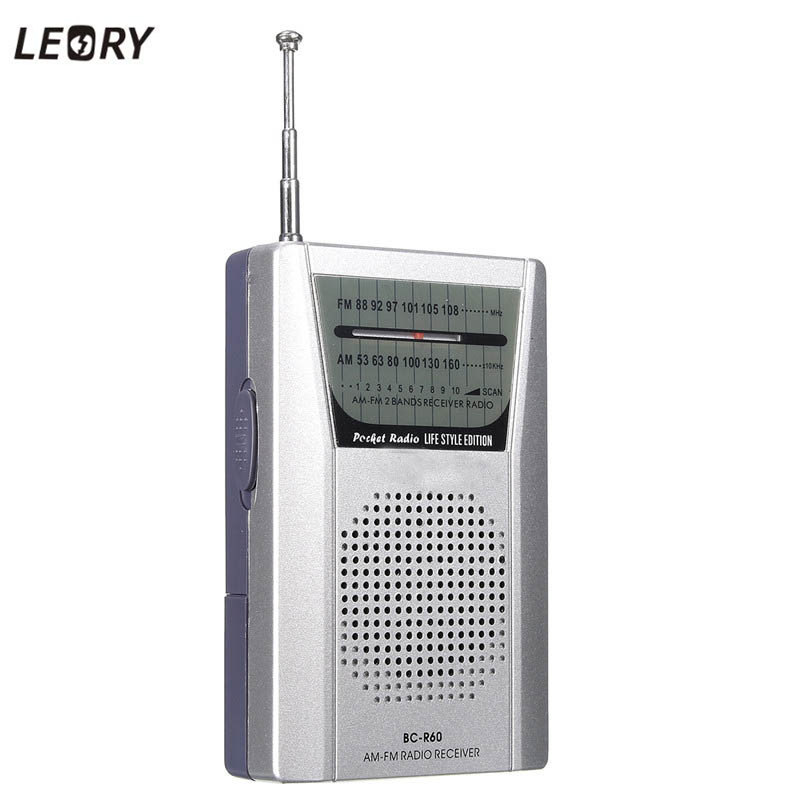 LEORY Mini Zilveren Draagbare LED AM/FM Telescopische Antenne Radio Speaker Lage Stroomverbruik Radio Ontvanger