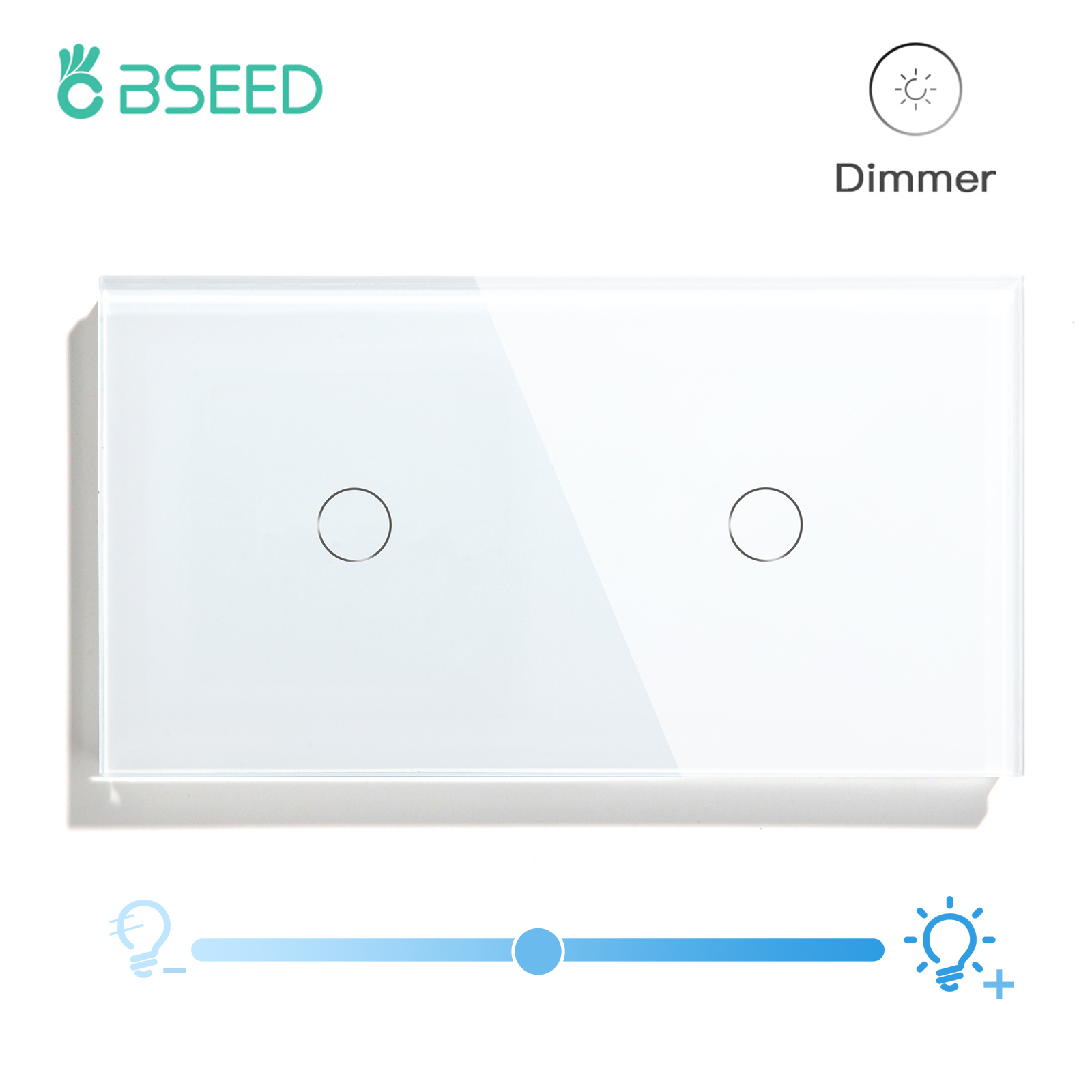 BSEED Dimmer-Lichtschalter, 1 Gang, 1-Wege-LED-Dimmer, 220 V, Wand-Touch-Lichtschalter, Kristallglasscheibe, blaue Hintergrundbeleuchtung, Speicherfunktion: Elfenbein