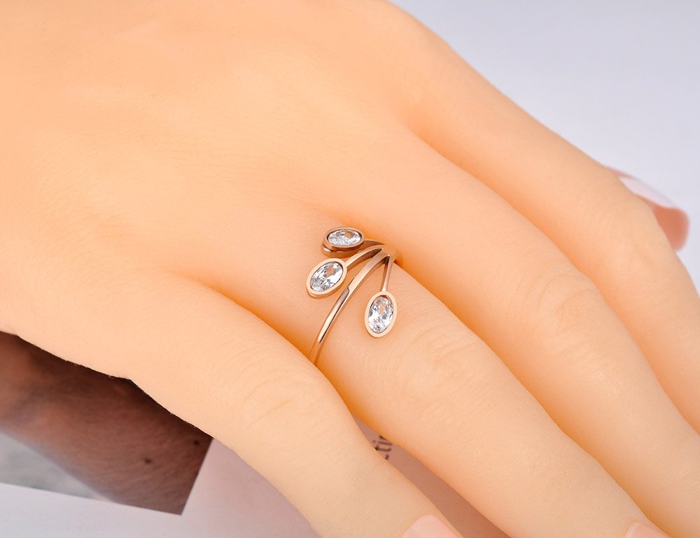 Lokaer Titanium Rvs 3Pcs Bladeren Ring Trendy Rose Gold Cz Crystal Bohemen Ringen Sieraden Voor Vrouwen Meisjes r20001