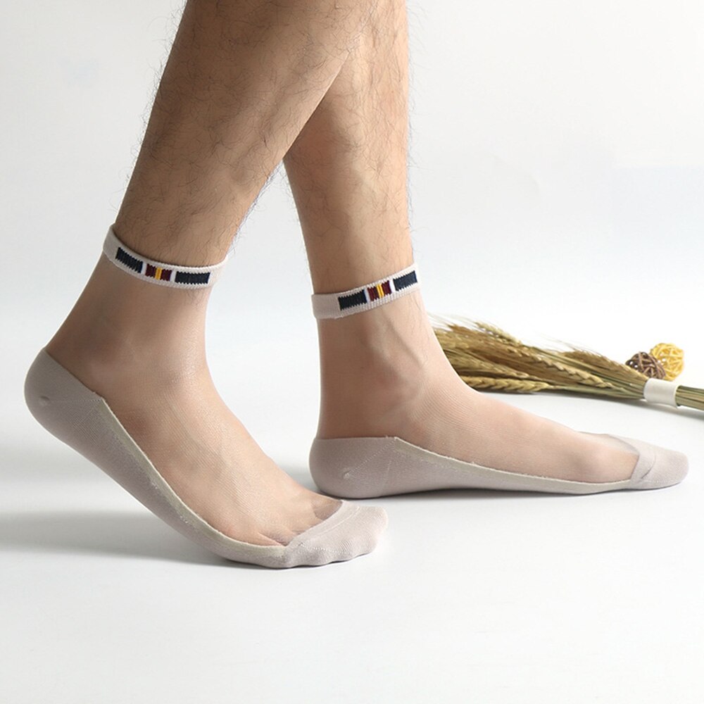 NewMen Socken Ultra-Dünne Glas Silk Kurzen Unsichtbare Transparente Socken Männer Baumwolle Crew Männlichen Baumwolle Anti Skid Atmungsaktive socken: beige