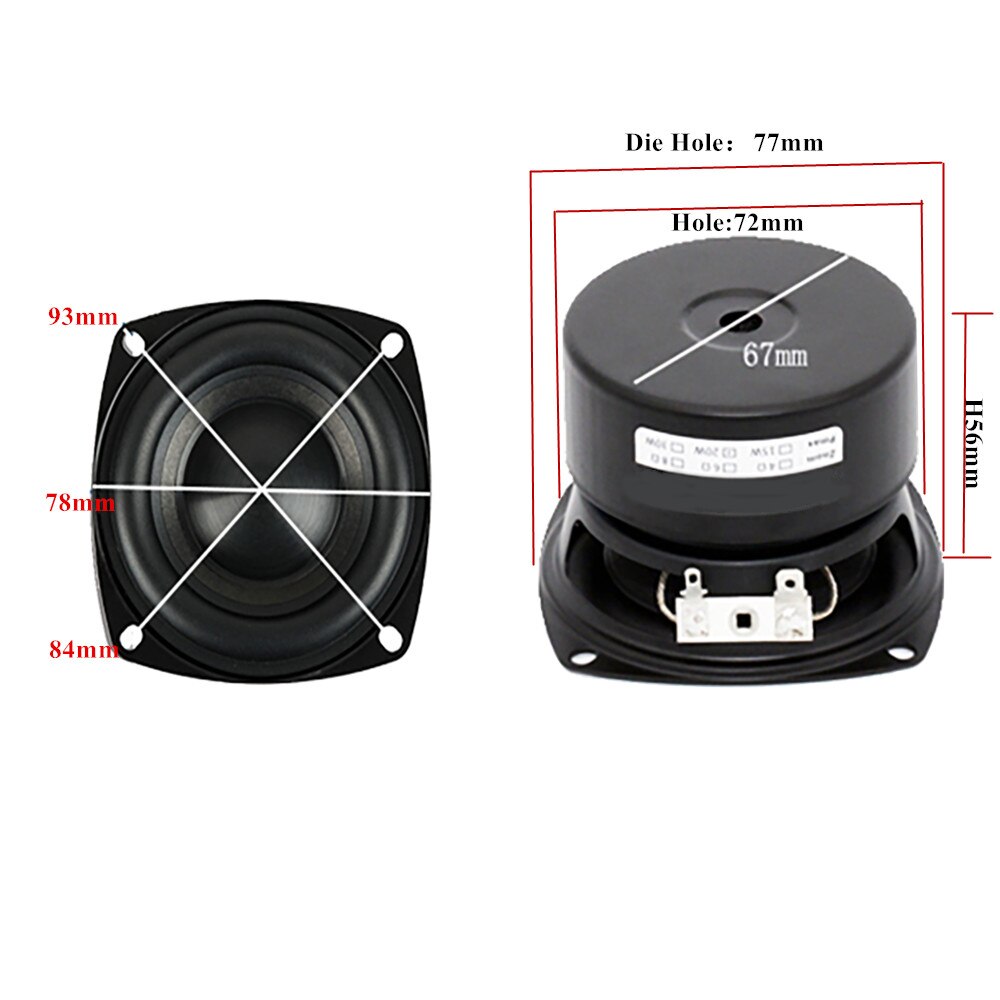 Haut-parleur de caisson de basses 3 pouces, 4, 8ohm, 25W, HIFI, pour Home cinéma, Audio, DIY, accessoire 1 pièce