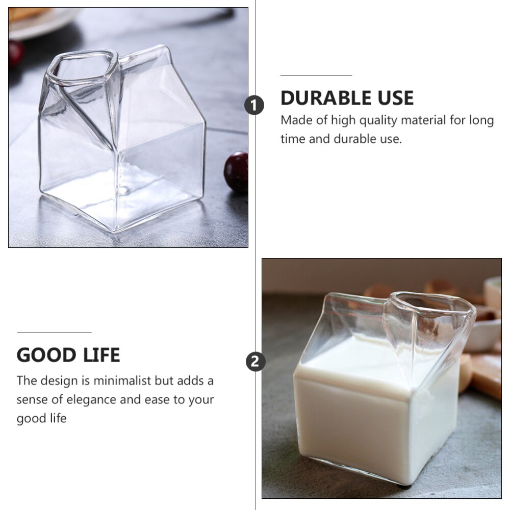 1pc Transparent Milk Box Milk Container Chic Milk Carton Square Glass Cup