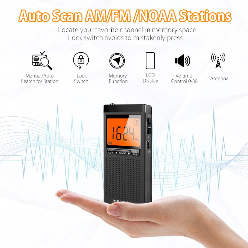 Emergency Pocket NOAA AM FM Weather Radio Compact Portable Auto-Search Built-in Speaker portatil de bolsillo Alarm Clock Radio