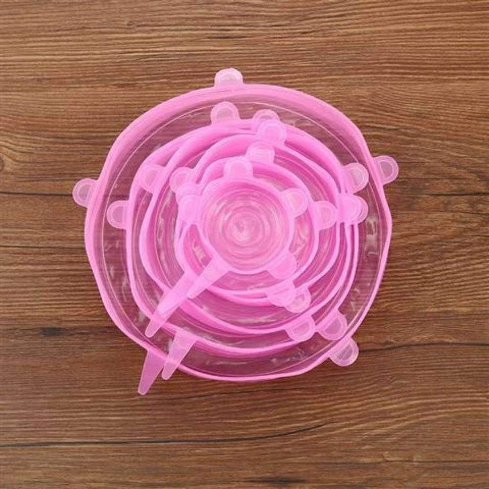 6 Pcs/Set Reusable Silicone Food Wrap Stretch Vacuum Seal Cover Saran Wrap Kitchen Organization Food Fresh Keeping Sealed lids: Pink