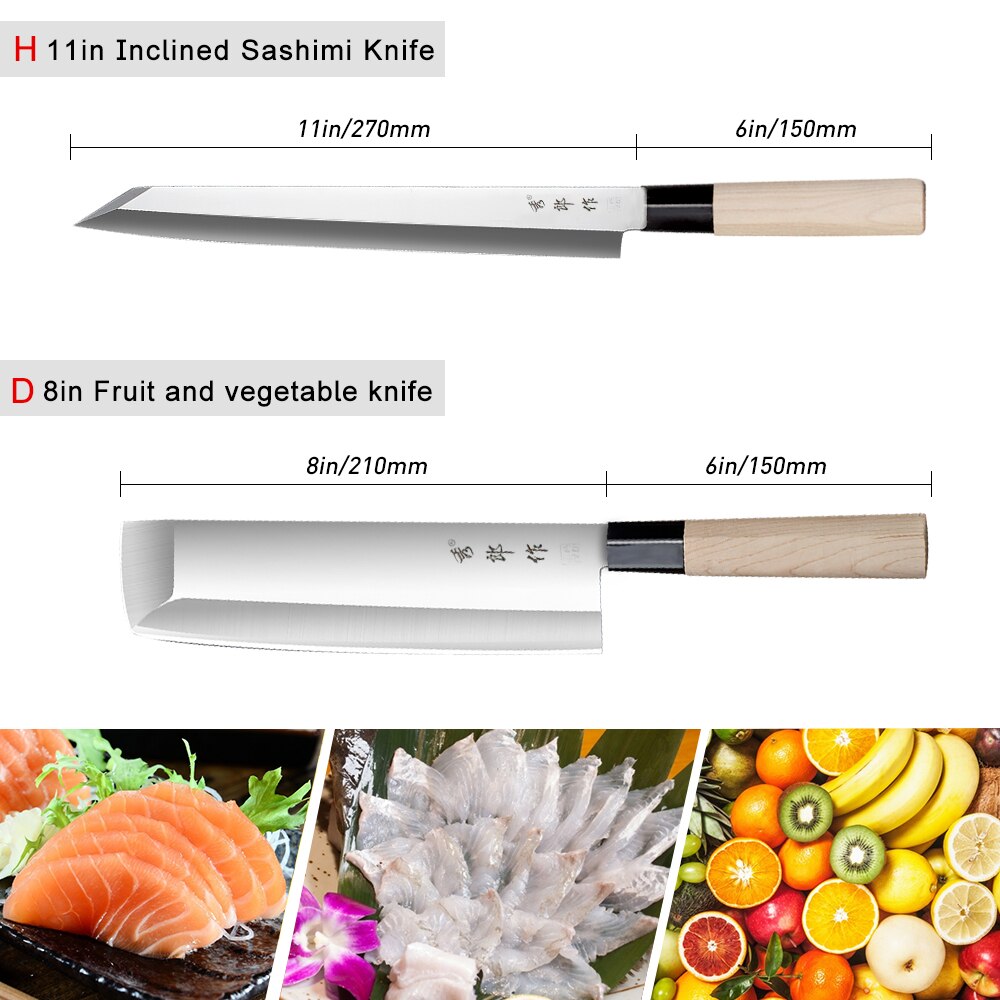 Japanese Sushi Knife High Carbon Steel Salmon Sashimi Chef Knife Multifunctional Slicing Kitchen Knives Cooking Tools нож: DH 2Pcs Set