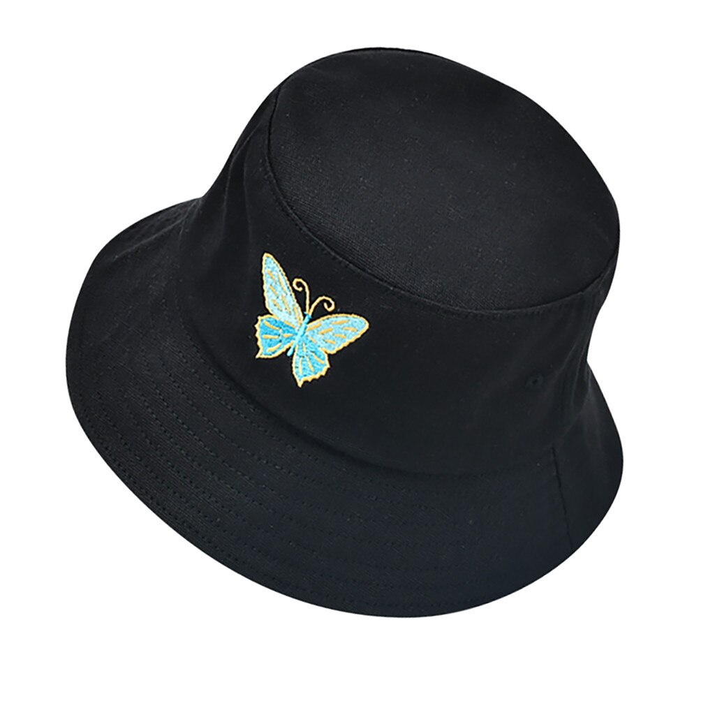 Skullies Beanies Women Butterfly Embroidery Foldable Anti-sunburn Bucket Sun Hat Cap Cuff Docker Fisherman Beanies Hats Skullcap: B