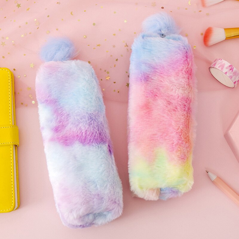 Kawaii Creatieve Etui Kleurverloop Leuke Meisje Pluche Achthoekige Pen Zak Meisje Student Eenvoudige Opbergtas