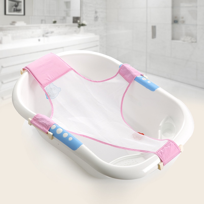 Baby mesh badekar sæde netto støtte slynge spædbarn badekar hængekøje justerbar åndbar brusenet: Lyserød