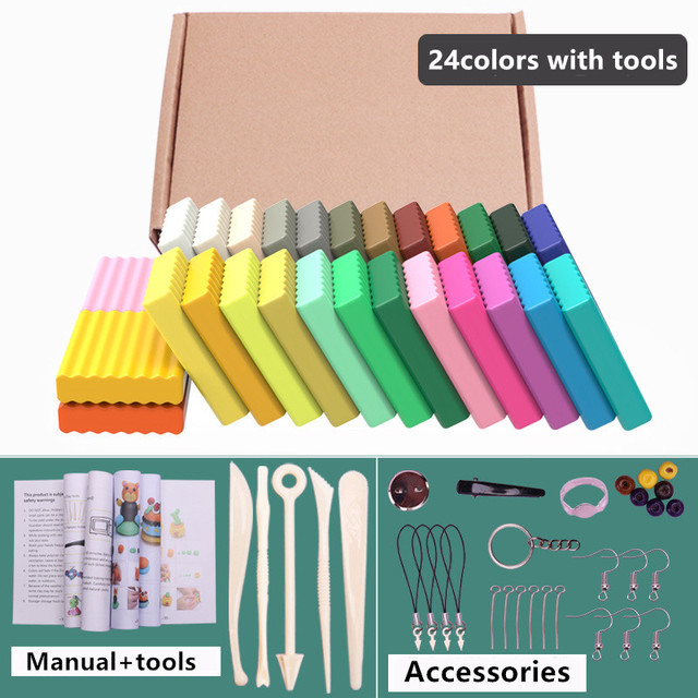 24 Pcs Diy Polymeer Klei Bakken Hand Casting Kit Puzzel Modellering Baby Handafdruk Slime Slimes Leuk Speelgoed Mallen Voor Polymeer klei: 24 colors with tools