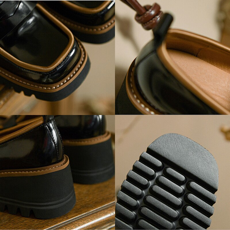 Mocasines de para mujer, zapatos de tacón alto sin cordones, con punta cuadrada Retro, con plataforma, talla 35-40, 2022