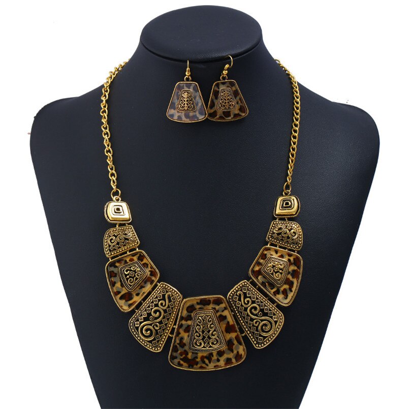 Olaru Extendy Vintage Luipaard print Sieraden Set Voor Vrouw Choker Ketting met Earring Verklaring Sieraden