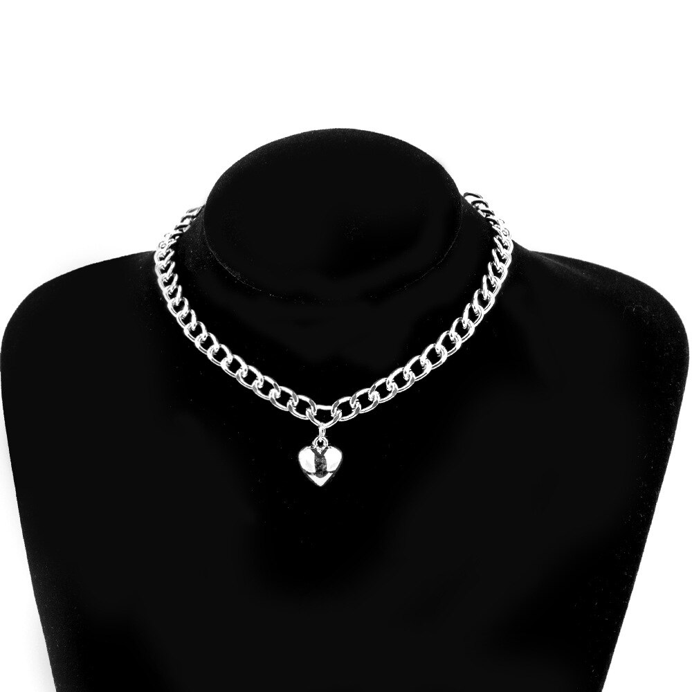 DIEZI Hip Hop Oro Placcato Argento Colore Collane Con Pendente del Cuore Della Catena Chunky Collana Del Choker Del Collare Per I Monili Delle Donne: silver