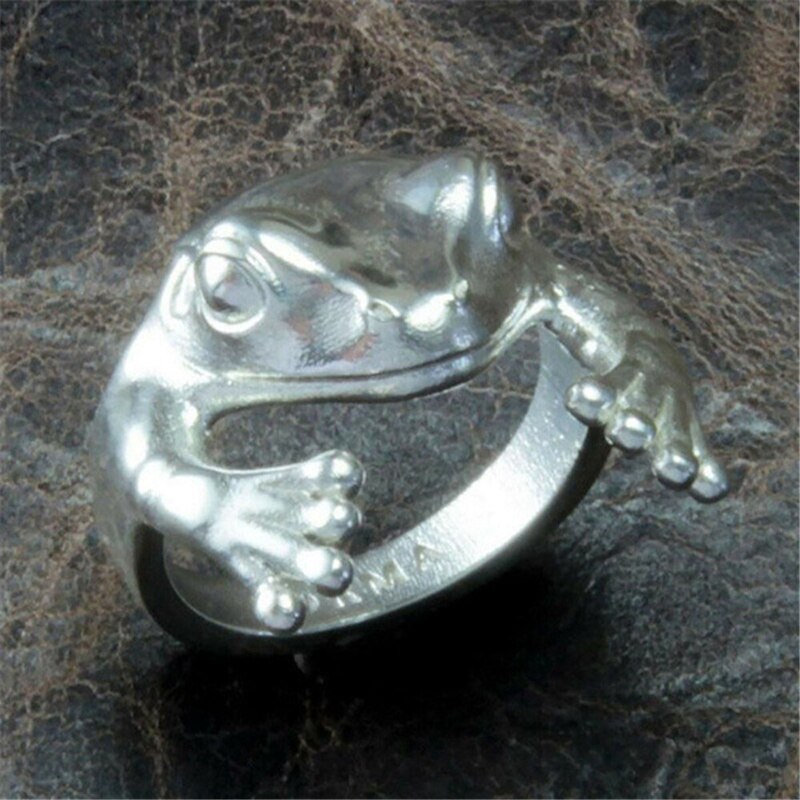 Übertrieben Umarmung-Stil Kleiner Frosch Persönlichkeit Einstellbare Ring Edlen Schmuck Für Frauen Party Elegante Zubehör