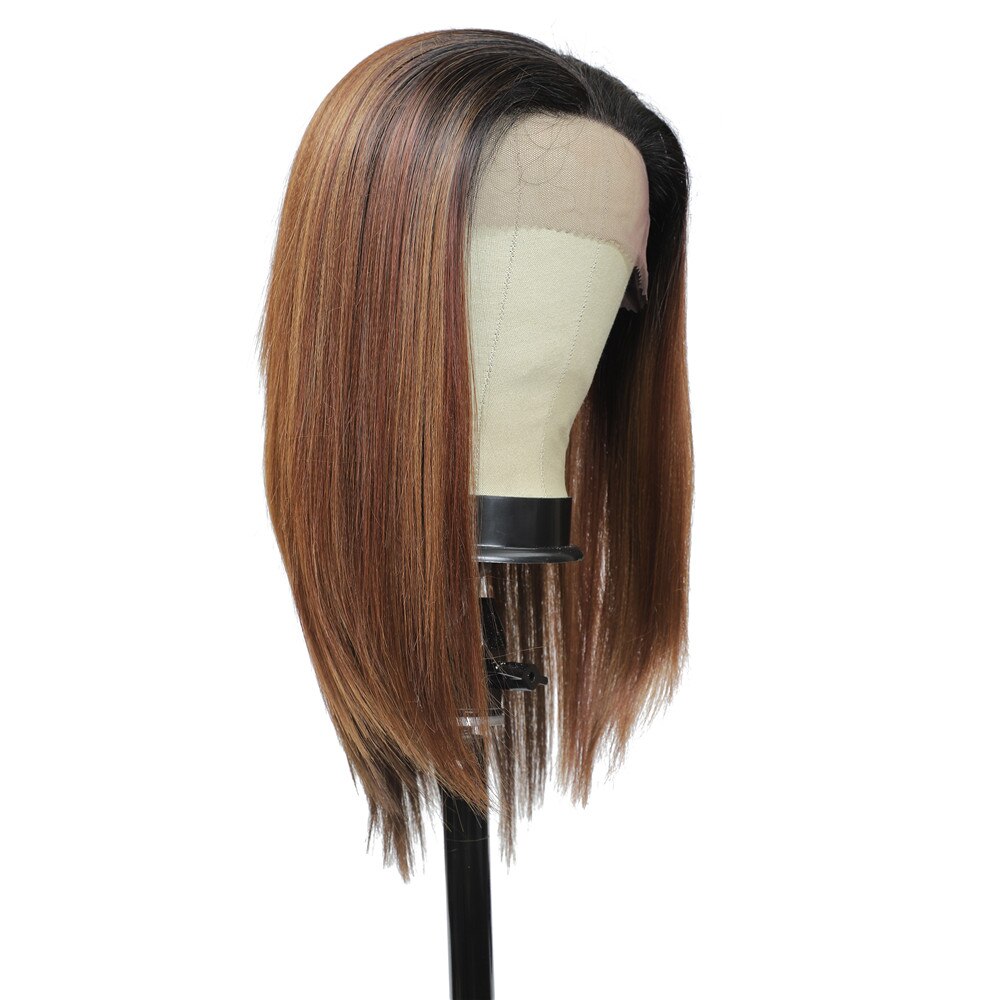 X-TRESS Dark Roots Ombre Brown Lace Front Synthetic Wig for Black Women High Temperature Fiber Hair Trendy 18'' Straight Wigs