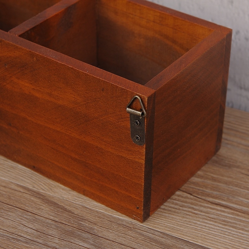 NOOLIM Retro Solid Wood TV Remote Control Storage Rack Sundries Storage Box Living Room Multi-grid Wall Hanging Wooden Holder