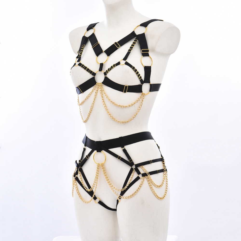 Kvinner justerbar goth crop top sele kroppskjede bur-bh poledance bondage undertøy tilbehør kroppssele