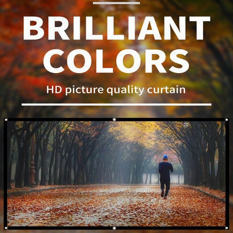 16:9 No Crease Foldable Projection Screen Portable White Projector Curtain 60/72/84/100 Inch for Home Theater Outdoor/Indoor Use