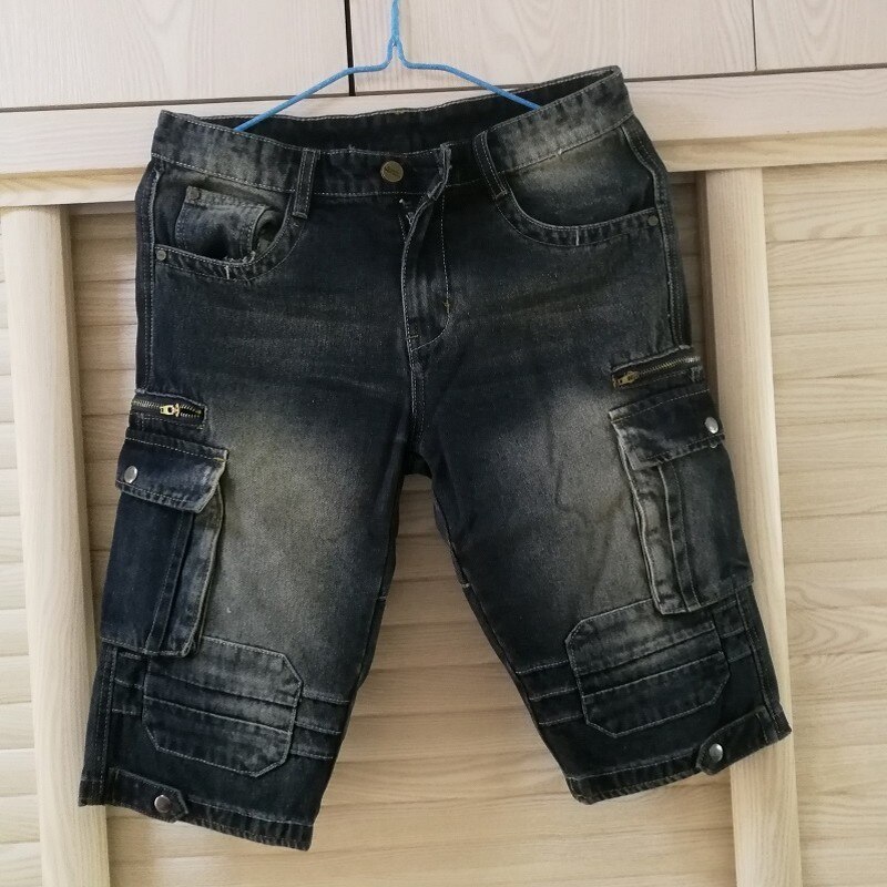 Sommer Vintage Herren Gerade Jeans Mehrere Taschen Fracht Kalb-Länge Denim Shorts Plus Größe Casual Jean Hosen