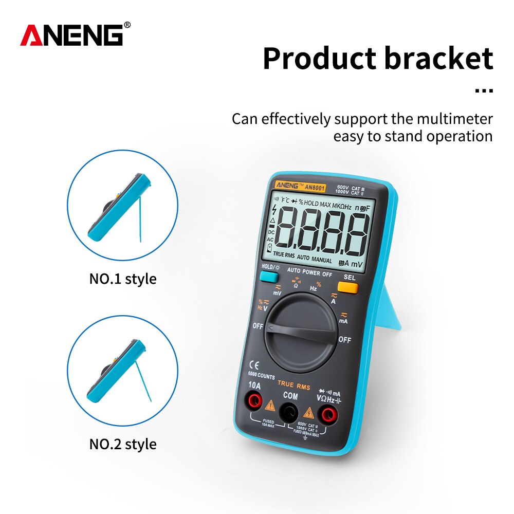 AN8001 capacitor tester Digital Multimeter profesional 6000 counts meter voltage current clamp be true leads
