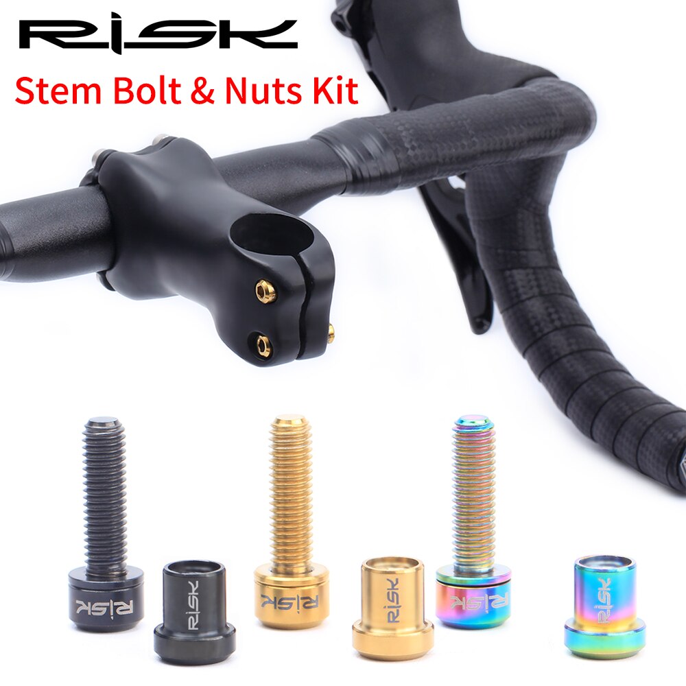 RISICO 2pcs M5x18mm Racefiets Carbon Stuurpen Bouten & Moer Kits Titanium Ti Fiets Stem Bouten Mountainbike Stuurpen schroef Moer Kits