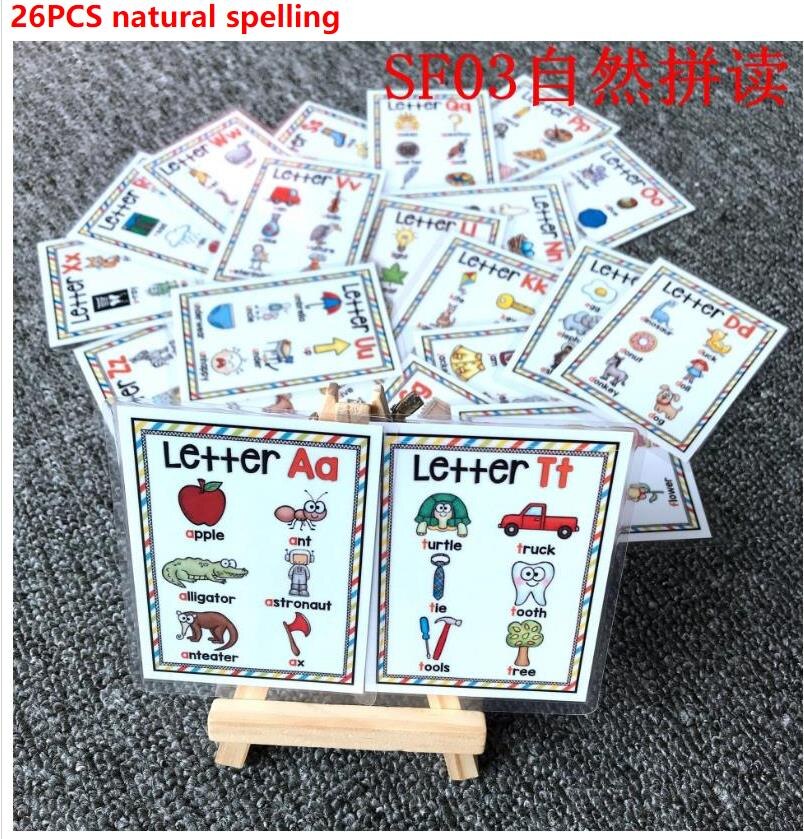 Kids Montessori Baby Learn English Word Card Flashcards Cognitive Educational Toys Picture Memorise Games For Children: 26pcs spelling