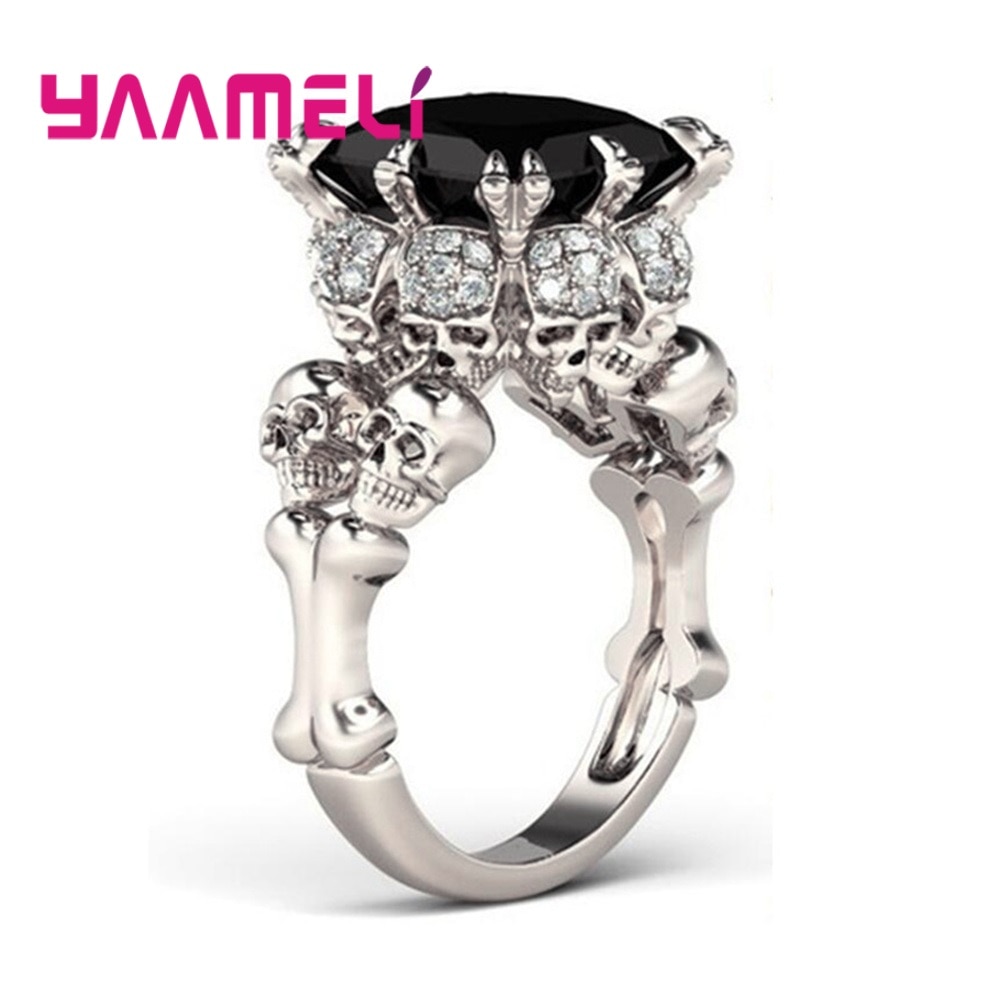 Hip Hop Ring for Men Women 925 Sterling Silver Skeleton CZ Crystal Claw Setting Skull Party Accessories Jewelry Fast