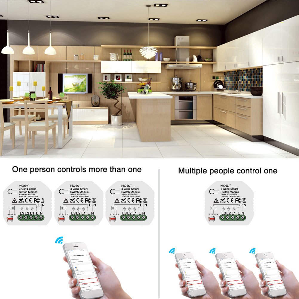 3 Gang WiFi Smart Light Switch Module Wireless Voice Remote Control Mini DIY Switch Module Works for Alexa Google Home