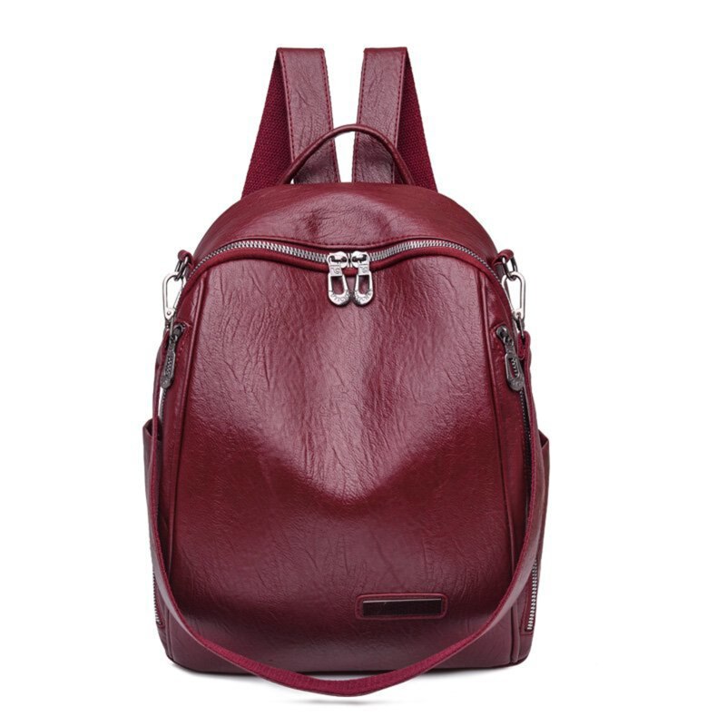 Sac à dos en cuir pour femme et adolescente, avec fermeture et poche, stylé et à la , 12 couleurs disponibles: Red