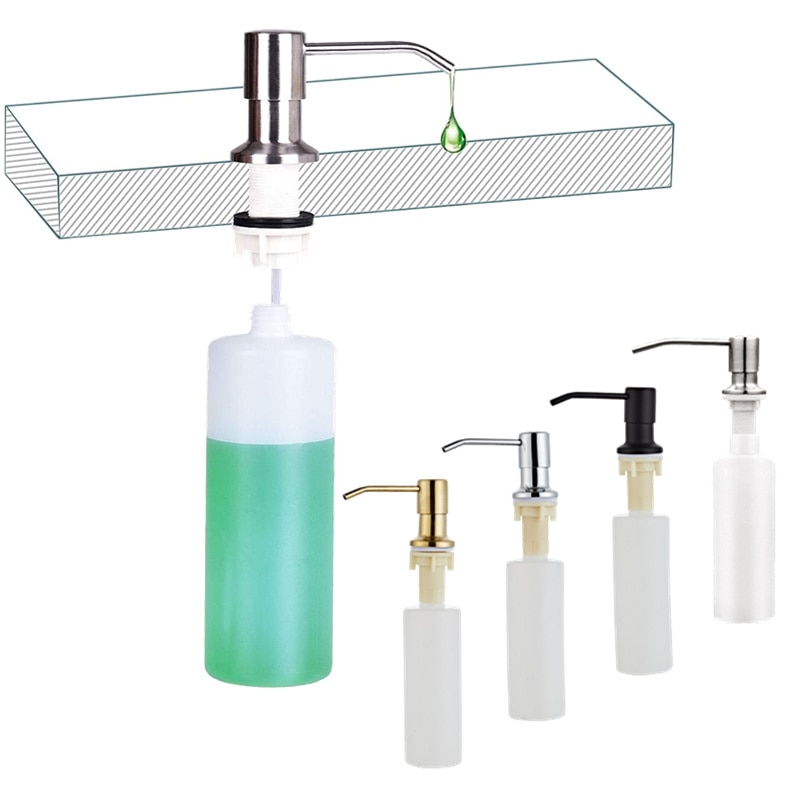 300ML Kitchen Sink Soap Dispenser Manually Press Stainless Steel Head ABS Dispenser Detergent Liquid Soap Lotion Dispensers
