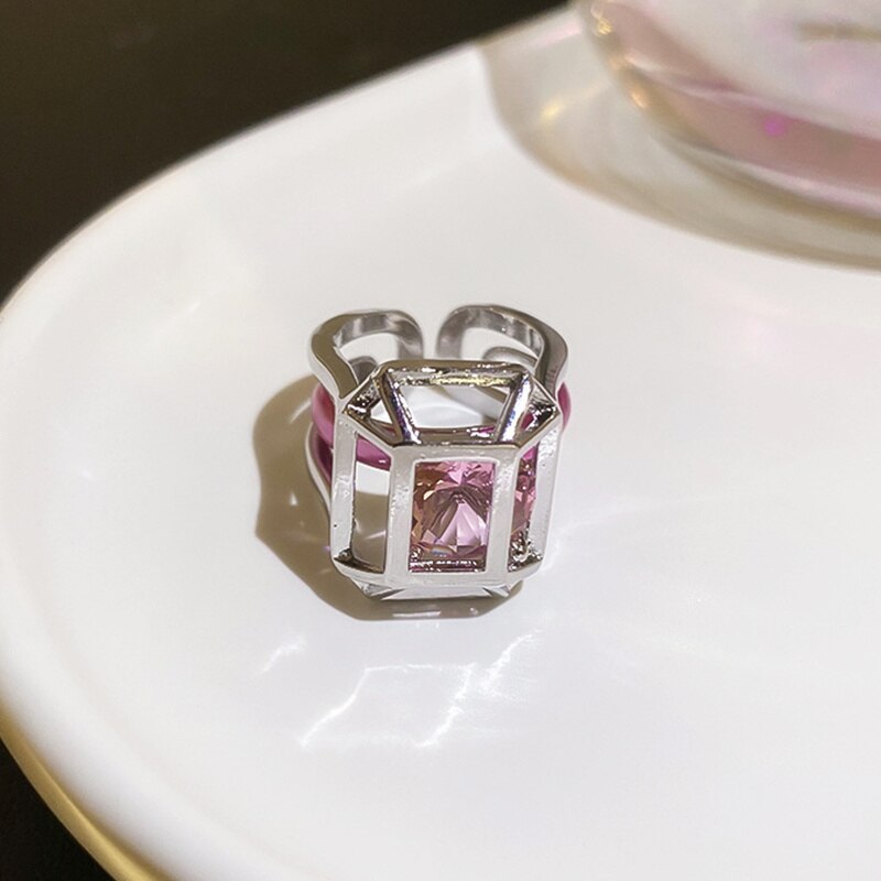 Huanzhi retro firkantet maling ring slik farve zirkon rhinestone uregelmæssig emalje glasur ring til kvinder piger smykker: E