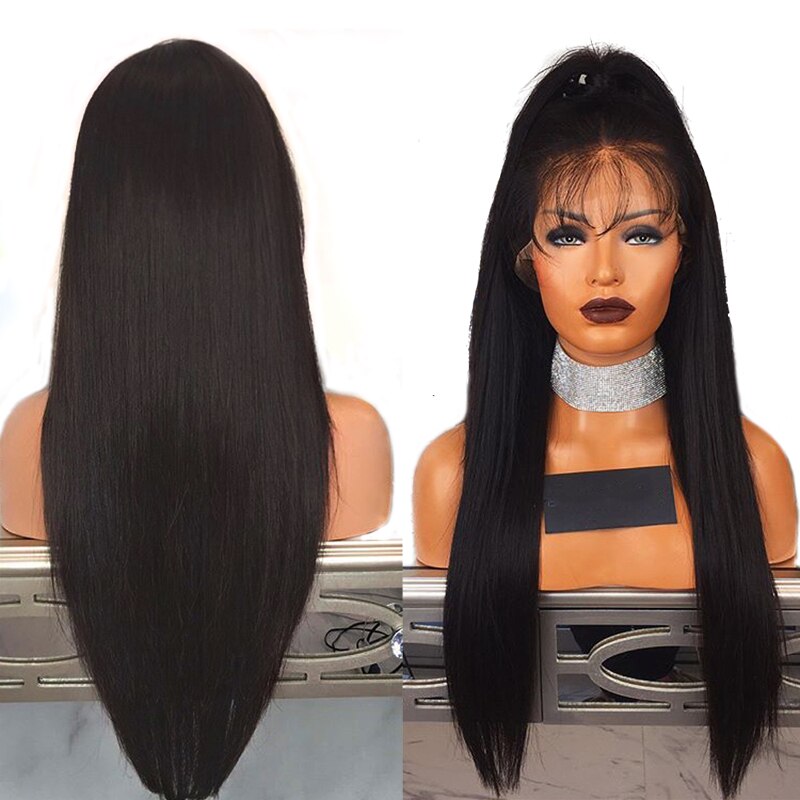 Marquesha 6 Inch Hand Gebonden Zwarte Rechte Synthetische Lace Front Pruik Hittebestendige Diepe Deel Haar Pruiken Met Baby Haar