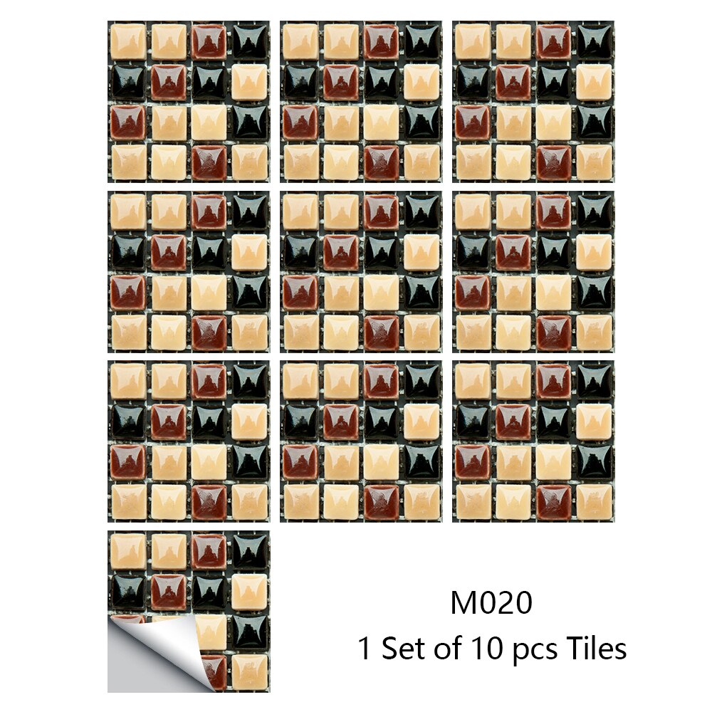 Pegatinas de pared de azulejos de mosaico de mármol, cubiertas planas impresas en 2D para cocina, baño, pelar y pegar, Mural de arte impermeable, 10 piezas: M020 / 10cmX10cmX10pcs