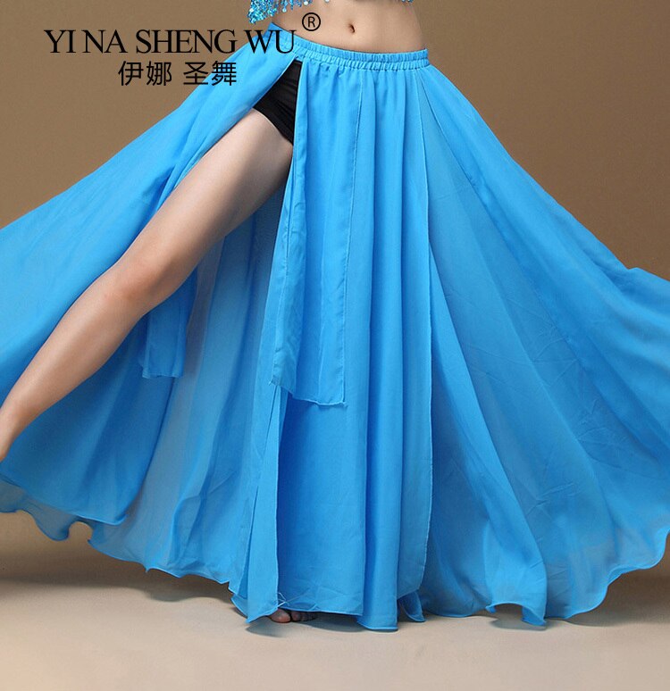 Falda de danza del vientre para mujer, falda larga de Color sólido de corte alto para danza Oriental, práctica Unilateral de bollwood de la India, 1 ud.: Lake Blue