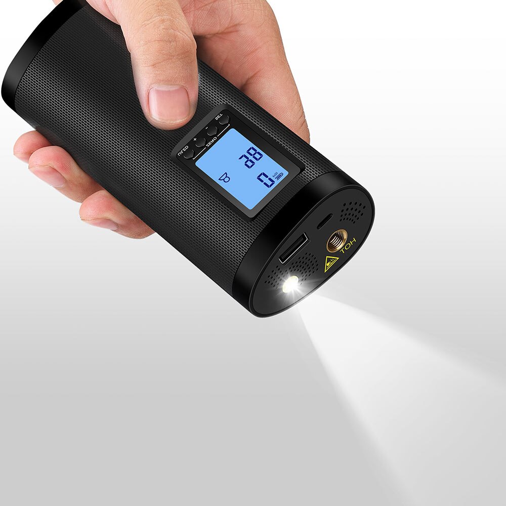 Portable Air Compressor Mini Tire Inflator Hand Held Pump 2000mAh with Emergency Lighting Digital LED Light