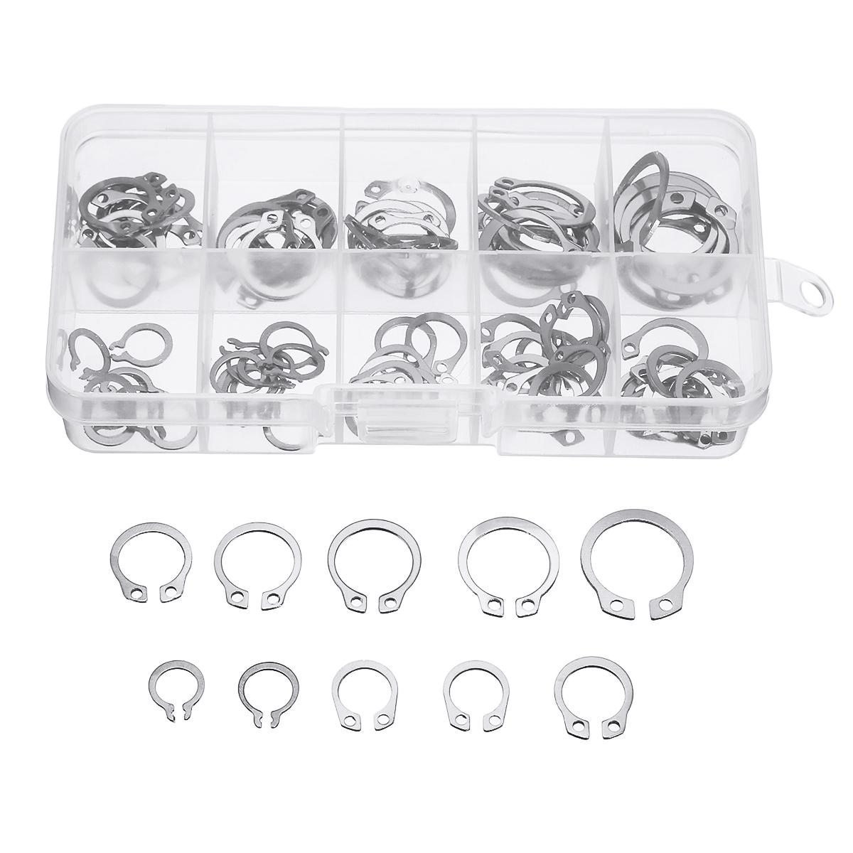 100pcs M8-M18 Internal External Retaining Circlips C-clip Washers Snap Retaining Ring Circlip Carbon Steel Assortment Kit