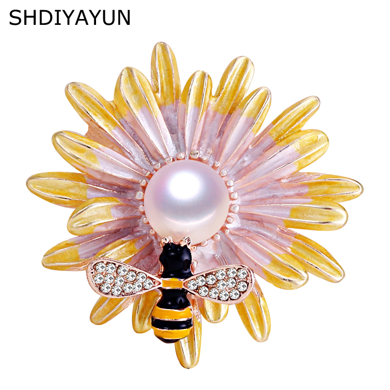 SHDIYAYUN nouvelle broche perle d'eau douce naturelle perle d'abeille broche chrysanthème broches simples pour les femmes bijoux femmes