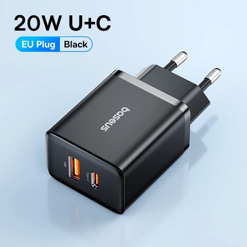 Baseus Chargeur USB Type C PD, Charge Rapide, 20W, iPhone 16, 15, 14, 13, 12, 11, Xiaomi, Écouteurs, Chargeur de Téléphone Rapide: EU