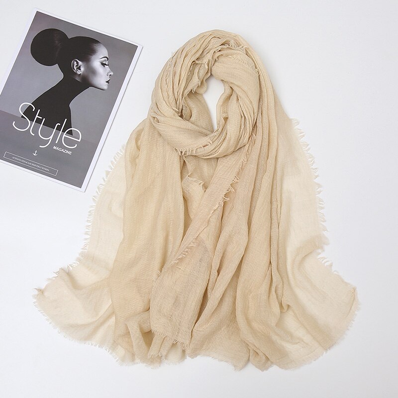 Plain Crinkle Cotton Scarf Women Muslim Hijab Large Size Tassel Scarves Stoles Pleated Islamic Bandana 10pcs/Lot: 17
