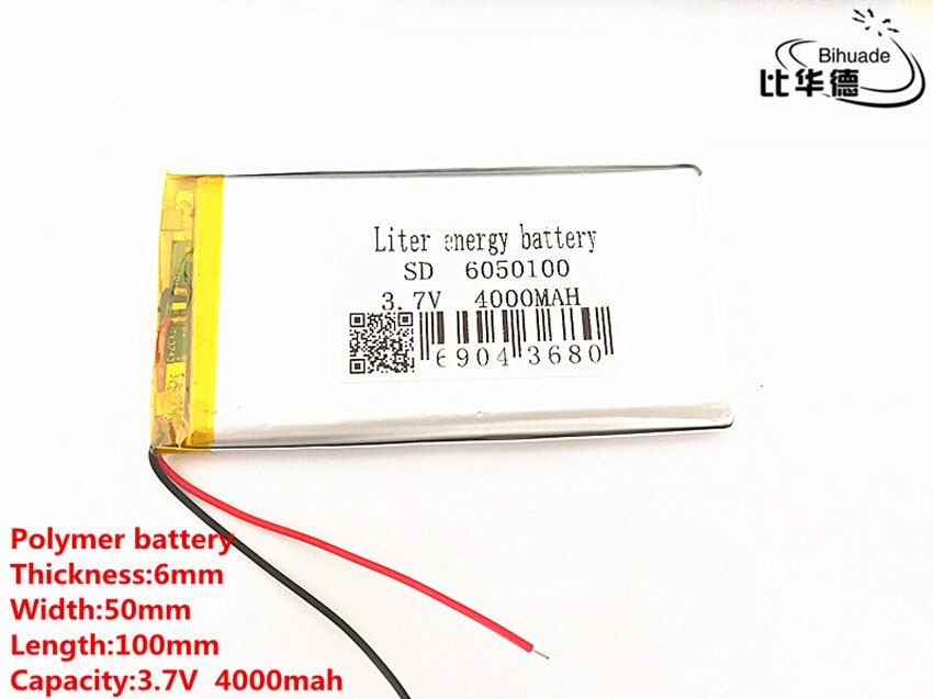 1pcs/lot 3.7V 4000mAh 6050100 Polymer Lithium LiPo Rechargeable Battery For GPS PSP DVD