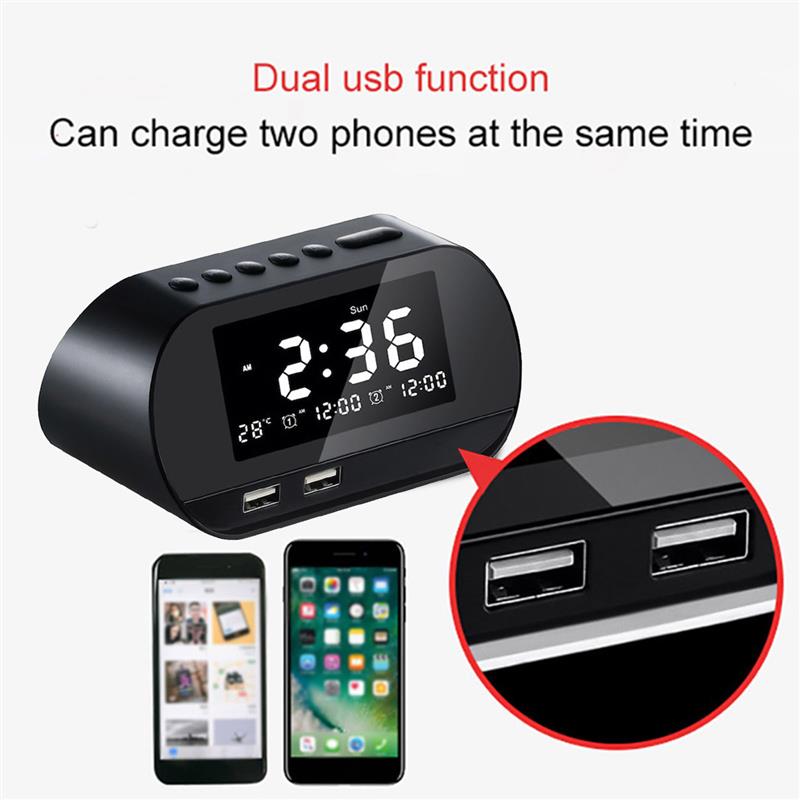 Dual USB Charging Alarm Clock Smart Wireless Radio LCD Calendar calendar Temperature Display for Bedroom Desktop